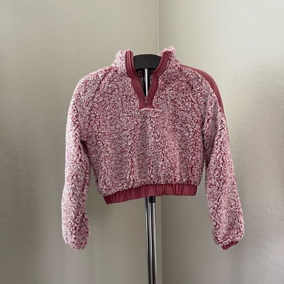 DEREK HEART Faux Sherpa Cropped Quarter Zip Top in Pink Size Small NEW - Picture 8 of 13